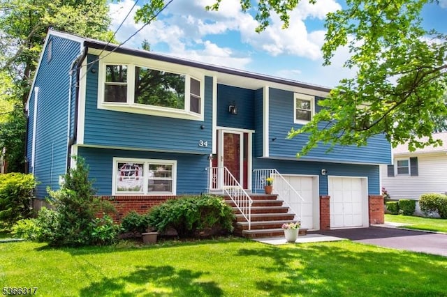 34 Copperfield Rd, Scotch Plains Twp, NJ 07076 - bi-level home featuring an attached garage, a front yard, brick siding, and asphalt driveway