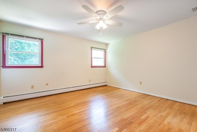 34 Copperfield Rd, Scotch Plains Twp, NJ 07076 - spare room featuring a baseboard radiator, light wood-style flooring, and a ceiling fan