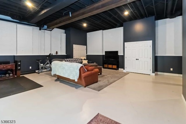 8 Forest Dr, Morris Twp, NJ 07960 - cinema room featuring concrete floors and beamed ceiling