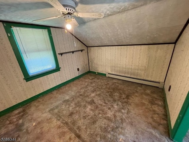 196 Rockport Rd, Mansfield Twp, NJ 07865 - additional living space featuring a baseboard heating unit, ceiling fan, and wallpapered walls