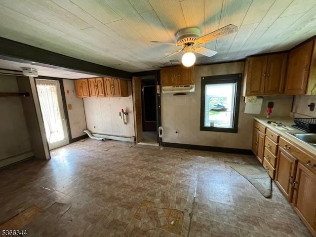 196 Rockport Rd, Mansfield Twp, NJ 07865 - kitchen with ceiling fan, brown cabinets, under cabinet range hood, and light countertops