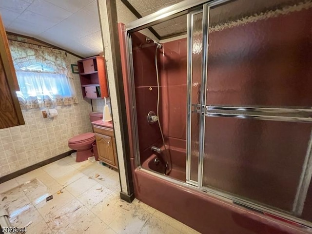 196 Rockport Rd, Mansfield Twp, NJ 07865 - full bath with lofted ceiling, combined bath / shower with glass door, tile patterned floors, and vanity