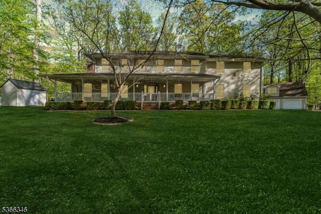 1 Craig Rd, Clinton Twp, NJ 08801 - view of front of home featuring covered porch, a front yard, and a storage shed
