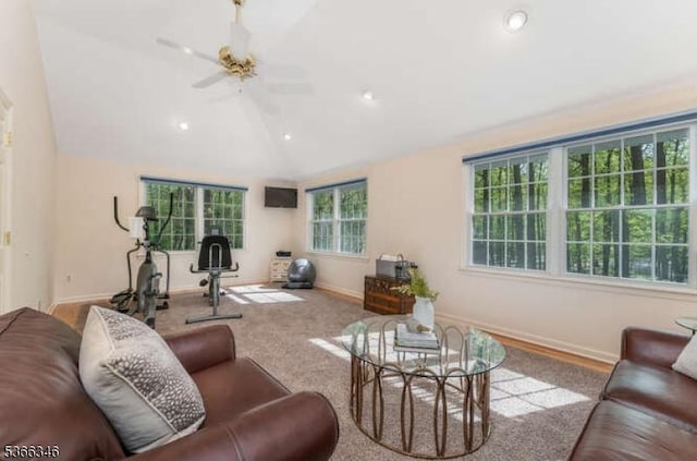 1 Craig Rd, Clinton Twp, NJ 08801 - living room featuring ceiling fan, lofted ceiling, and recessed lighting