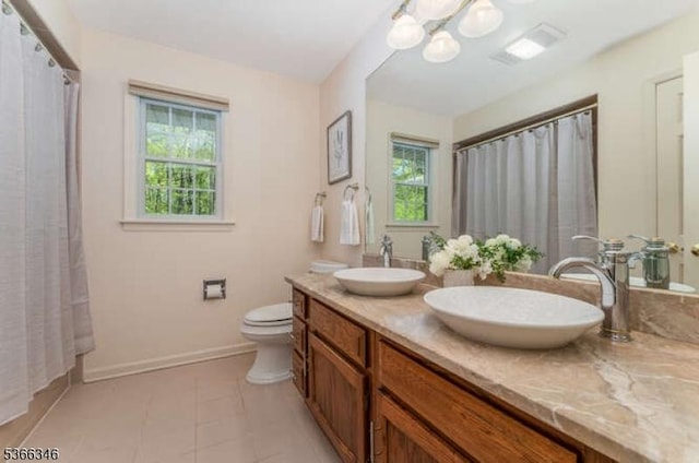 1 Craig Rd, Clinton Twp, NJ 08801 - bathroom with healthy amount of natural light, double vanity, a chandelier, and tile patterned flooring