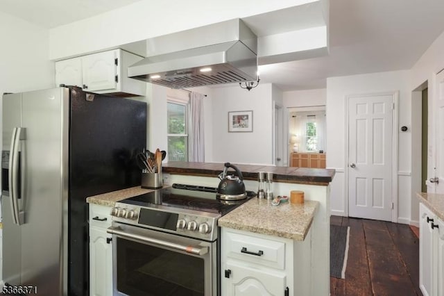 924 Maurice Ave, Rahway City, NJ 07065 - kitchen featuring appliances with stainless steel finishes, wall chimney range hood, dark wood-style flooring, and plenty of natural light