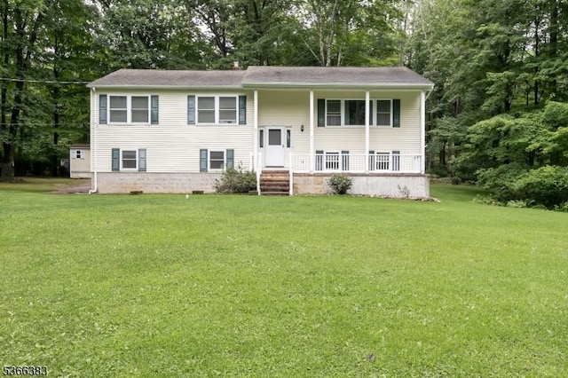 8 Ridge Rd, Independence Twp, NJ 07840 - raised ranch featuring a porch, a front lawn, and view of scattered trees