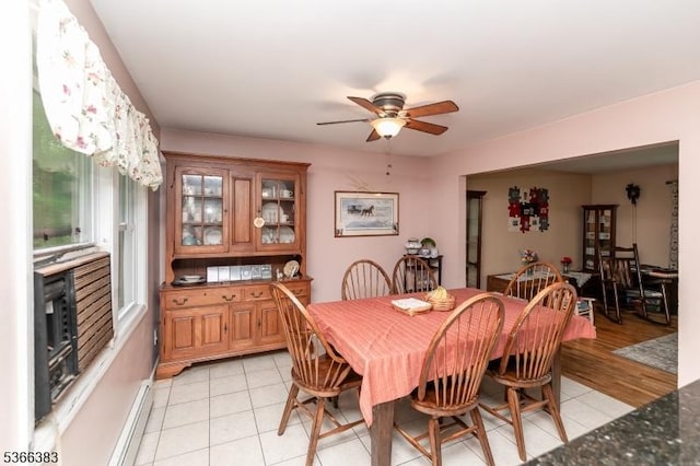 8 Ridge Rd, Independence Twp, NJ 07840 - dining room featuring a ceiling fan, light tile patterned floors, and baseboard heating