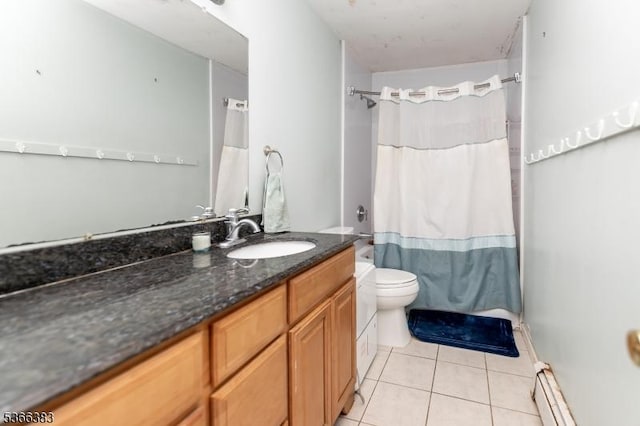 8 Ridge Rd, Independence Twp, NJ 07840 - bathroom with vanity, tile patterned flooring, a shower with curtain, and baseboard heating