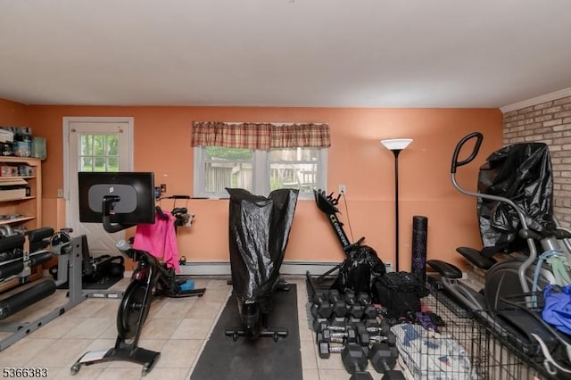 8 Ridge Rd, Independence Twp, NJ 07840 - exercise area with light tile patterned flooring, baseboard heating, and a baseboard heating unit