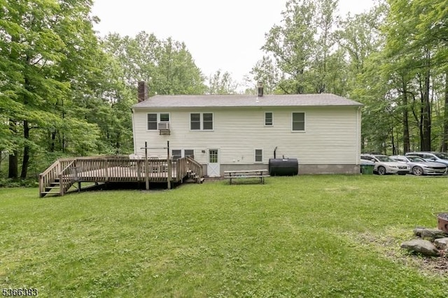 8 Ridge Rd, Independence Twp, NJ 07840 - rear view of property with a deck, a lawn, and a chimney