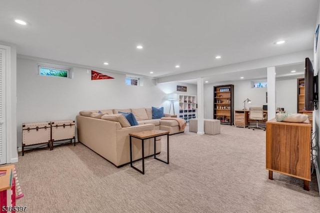 913 Columbus Ave, Westfield Town, NJ 07090 - living area with light carpet, an office area, and recessed lighting