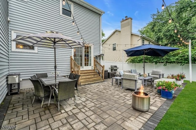 913 Columbus Ave, Westfield Town, NJ 07090 - view of patio featuring an outdoor living space with a fire pit, entry steps, and outdoor dining area
