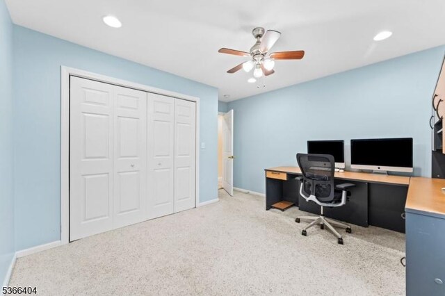 88 San Antonio Ave, Nutley Twp, NJ 07110 - carpeted office space with ceiling fan and recessed lighting
