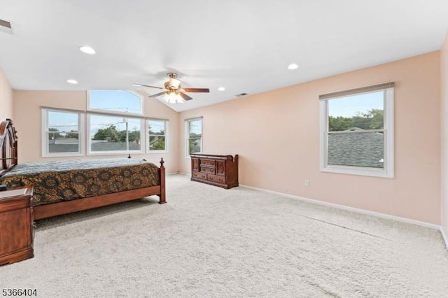 88 San Antonio Ave, Nutley Twp, NJ 07110 - bedroom featuring multiple windows, carpet flooring, lofted ceiling, recessed lighting, and ceiling fan