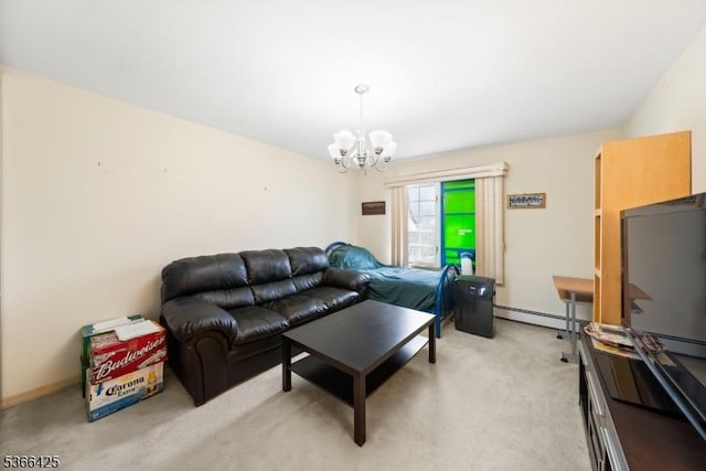 444 Harrison Ave, Lodi Boro, NJ 07644 - living area with a chandelier, light colored carpet, and baseboard heating