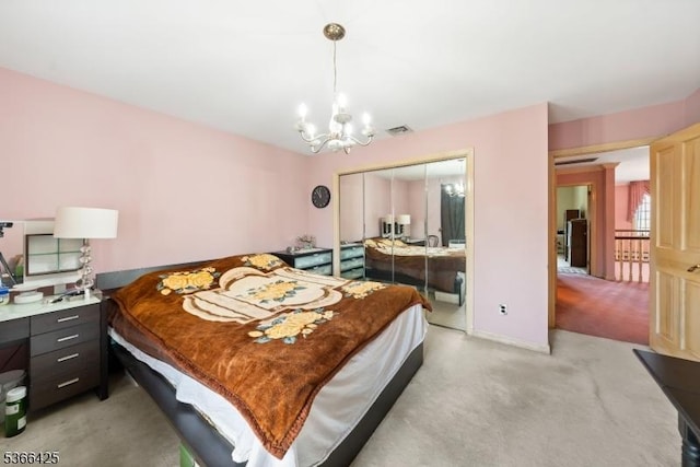 444 Harrison Ave, Lodi Boro, NJ 07644 - bedroom with a chandelier, light carpet, and a closet