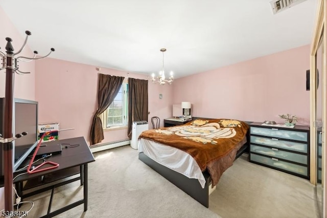 444 Harrison Ave, Lodi Boro, NJ 07644 - carpeted bedroom with a baseboard heating unit and a chandelier