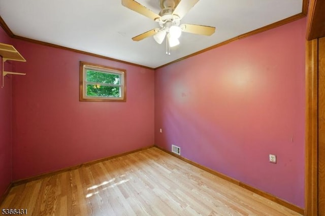 240 Free Union Rd, Liberty Twp, NJ 07838 - spare room with light wood-style flooring, crown molding, and a ceiling fan