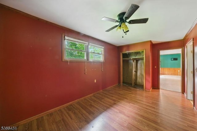 240 Free Union Rd, Liberty Twp, NJ 07838 - unfurnished bedroom with light wood-type flooring, a closet, ornamental molding, and a ceiling fan