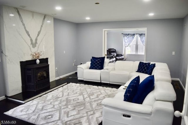 710 County Road 513, Alexandria Twp, NJ 08867 - living room with a wood stove and recessed lighting