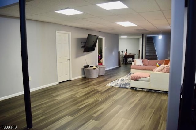 710 County Road 513, Alexandria Twp, NJ 08867 - living area featuring stairs, a drop ceiling, and wood finished floors