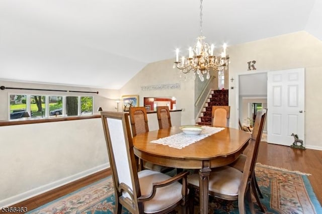 10 Cross Way, New Providence Boro, NJ 07974 - dining room featuring lofted ceiling, wood finished floors, a chandelier, and stairway