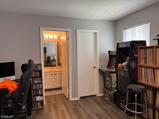 337 Smithwold Rd, Franklin Twp, NJ 08873 - office area featuring dark wood finished floors and baseboards