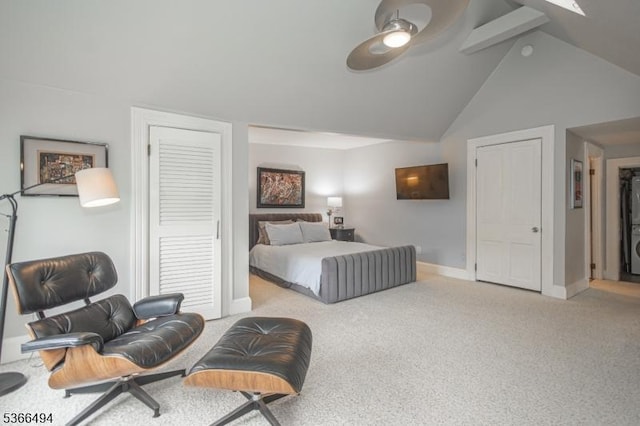 151 N Union St Unit 6, Lambertville City, NJ 08530 - carpeted bedroom featuring high vaulted ceiling and ceiling fan