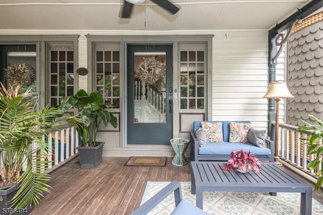 151 N Union St Unit 6, Lambertville City, NJ 08530 - view of exterior entry featuring a ceiling fan and covered porch
