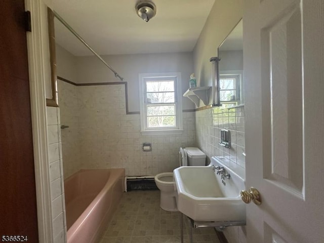 39 Green St, Oxford Twp, NJ 07863 - full bathroom featuring tile walls,  shower combination, and tile patterned flooring