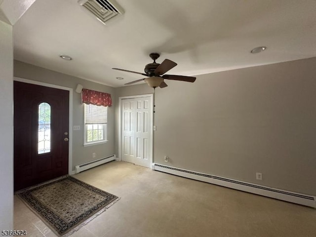 39 Green St, Oxford Twp, NJ 07863 - foyer with a baseboard radiator, ceiling fan, and recessed lighting