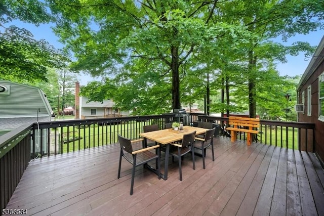 54 Pine Ln, West Milford Twp, NJ 07480 - wooden terrace featuring outdoor dining area and a yard