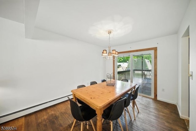54 Pine Ln, West Milford Twp, NJ 07480 - dining room featuring baseboard heating, a chandelier, and wood finished floors