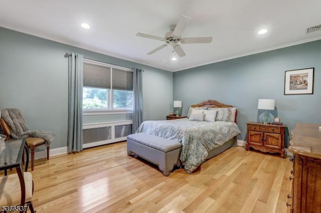 19 Mountain Ridge Dr, Wayne Twp, NJ 07470 - bedroom with light wood-style floors, crown molding, recessed lighting, and ceiling fan