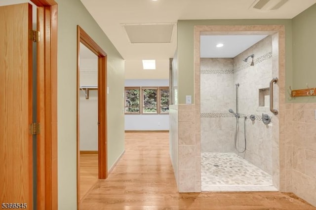 86 Underrock Rd, Sparta Twp, NJ 07871 - bathroom featuring walk in shower, wood finished floors, and recessed lighting