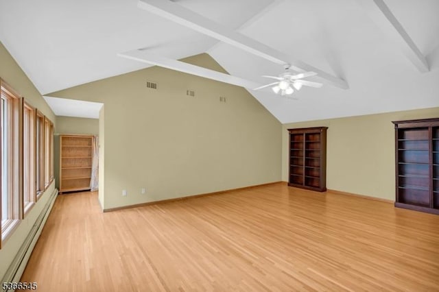 86 Underrock Rd, Sparta Twp, NJ 07871 - unfurnished bedroom featuring a baseboard radiator, lofted ceiling, light wood-style floors, and ceiling fan