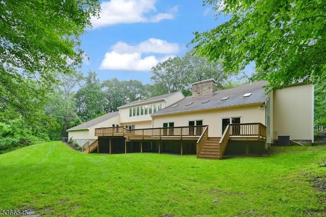 86 Underrock Rd, Sparta Twp, NJ 07871 - back of property featuring stairway, a wooden deck, a yard, and a chimney