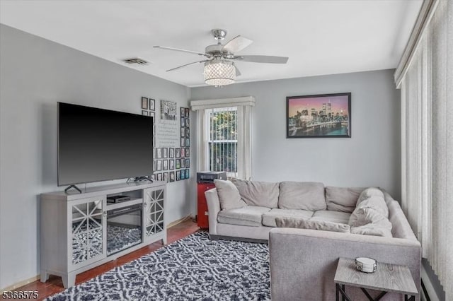 93 Meacham Ave, Nutley Twp, NJ 07110 - living room featuring a ceiling fan and wood finished floors