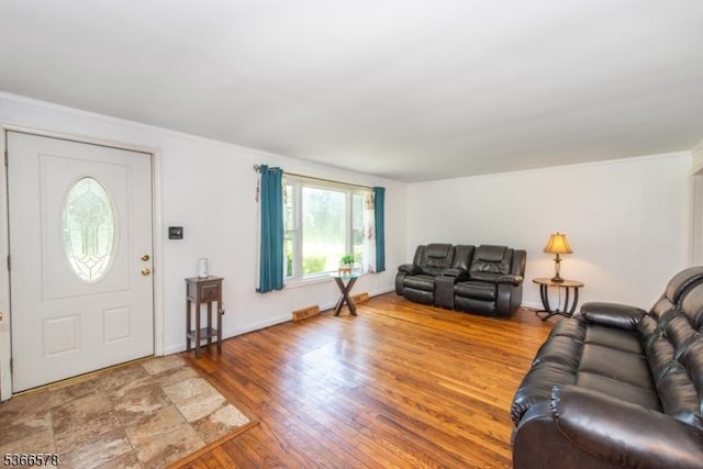21 Benton Rd, Blairstown Twp, NJ 07832 - living area featuring wood finished floors and crown molding