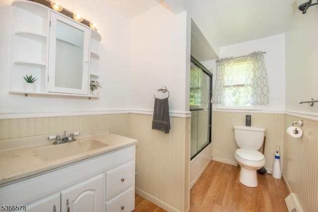 21 Benton Rd, Blairstown Twp, NJ 07832 - full bathroom featuring wainscoting, wood finished floors, vanity, and enclosed tub / shower combo