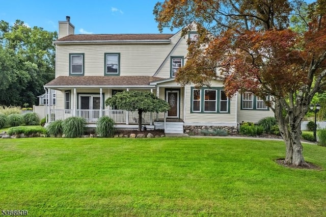 169 Knoll Rd, Parsippany-Troy Hills Twp, NJ 07005 - view of front of home with a chimney, covered porch, and a front lawn