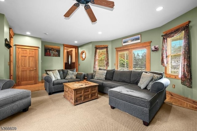 169 Knoll Rd, Parsippany-Troy Hills Twp, NJ 07005 - living area featuring plenty of natural light, ceiling fan, recessed lighting, and light colored carpet