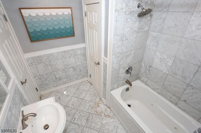 393 High St, Nutley Twp, NJ 07110 - bathroom with a combined bath / shower with jetted tub and tile walls