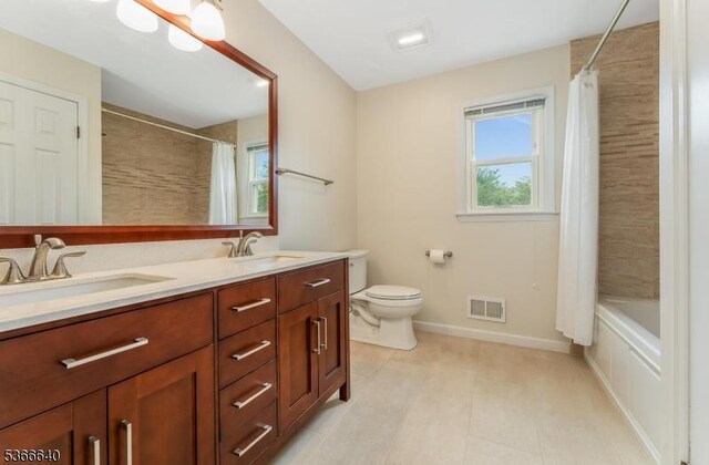 836 Dow Rd, Bridgewater Twp, NJ 08807 - bathroom featuring double vanity and shower / tub combo with curtain