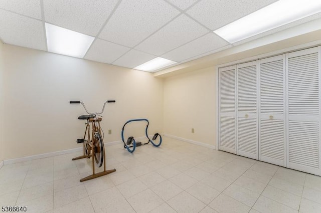 836 Dow Rd, Bridgewater Twp, NJ 08807 - workout room featuring baseboards and a drop ceiling