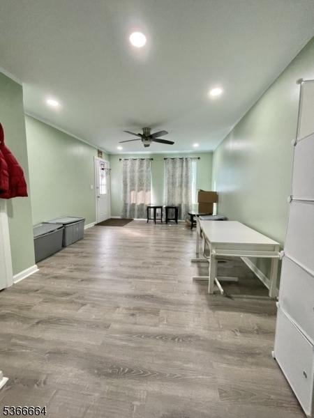 23D Hanover Sq Unit 23, Middlesex Boro, NJ 08846 - dining room with a ceiling fan, recessed lighting, and wood finished floors