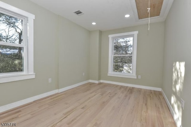 584 Lake Shore Dr, West Milford Twp, NJ 07421 - spare room with attic access, light wood-style flooring, and recessed lighting