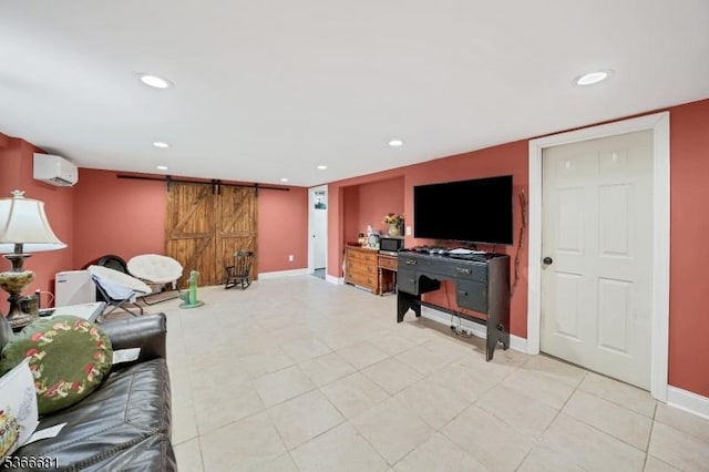 306 W Valley Brook Rd, Washington Twp, NJ 07830 - living area featuring a barn door, an AC wall unit, and recessed lighting