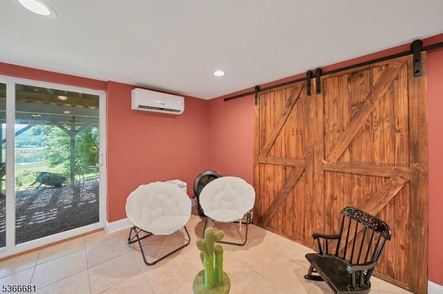306 W Valley Brook Rd, Washington Twp, NJ 07830 - sitting room with a barn door, an AC wall unit, light tile patterned floors, and recessed lighting